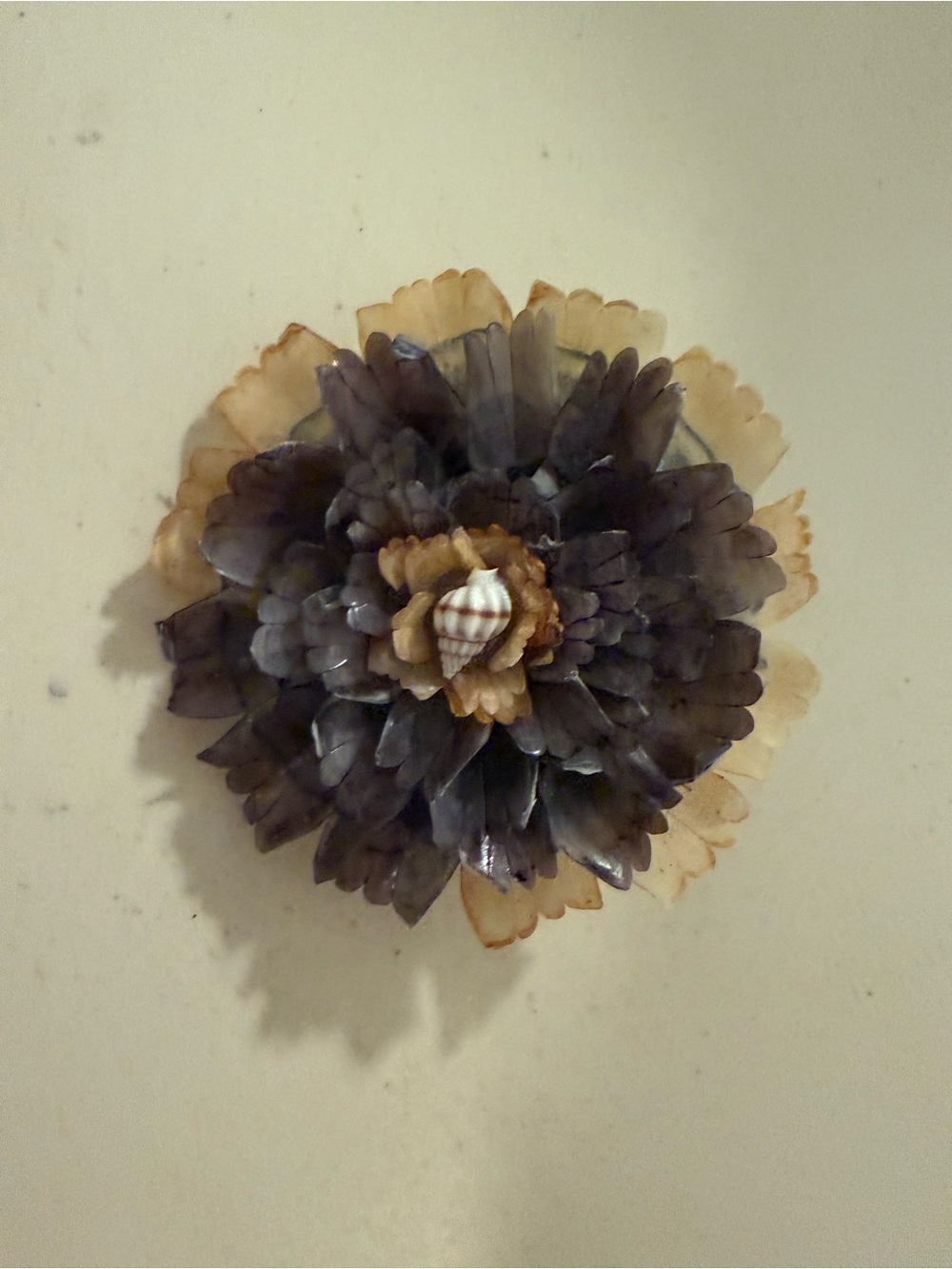 Handcrafted Floral Shell Brooch in Taupe and Ivory